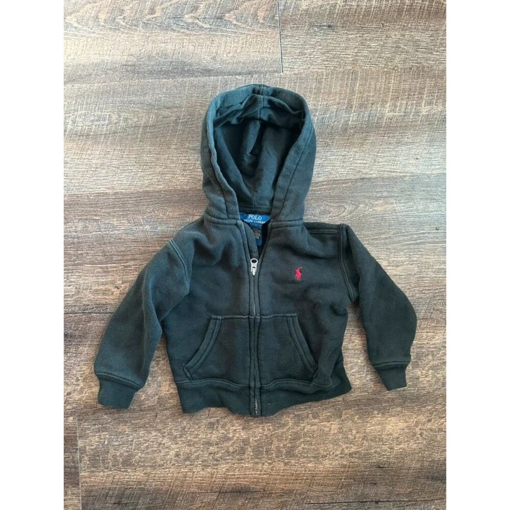 Boys polo Ralph Lauren black zip jacket with hood and red pony 2T